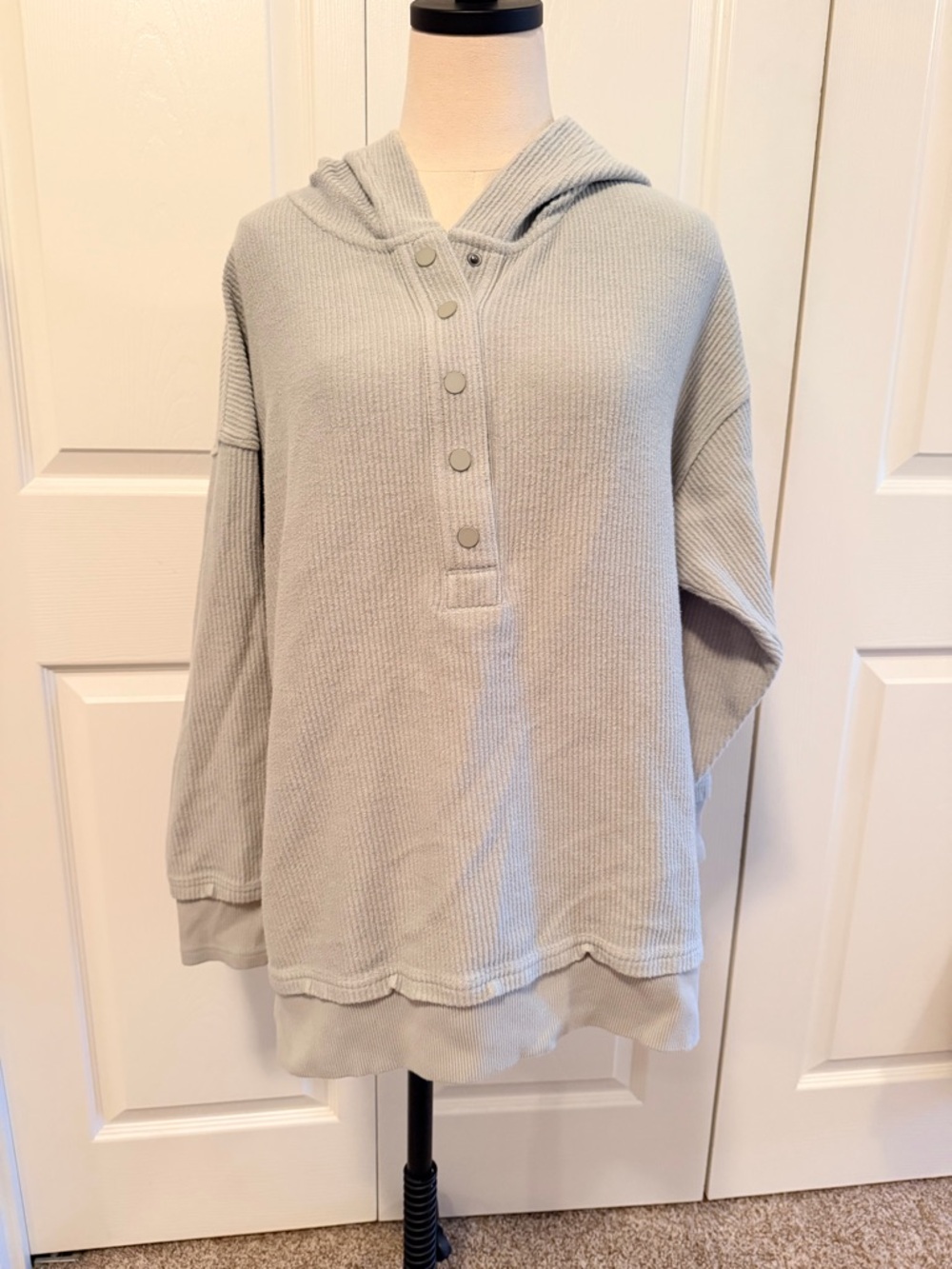 aerie Ribbed Hooded Snap Pullover